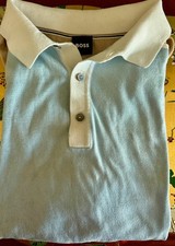 HUGO BOSS Tadini Colour Block Mercerised Cotton Polo Shirt - Medium, Light Blue