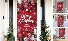 Merry Christmas Door Banner 35x71 Inch Red Christmas Snowflakes and Lettering