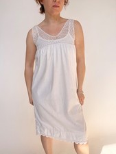 Antique Edwardian Nightgown Cotton Crochet 1910s Slip XS