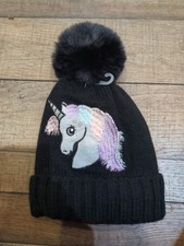 Girls Unicorn Knit Beanie with Faux Fur Pom Pom Fleece Interior