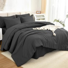 Comforter Full Size Set - 7 Pieces Bed in a Bag Full Full 79"x90" Dark Grey
