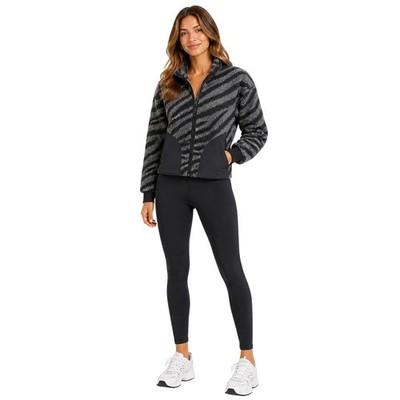 Varley Napoli Sherpa Jacket Black & Gray Zebra Women's Size XS Full Zip Boucle