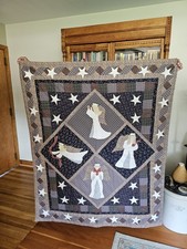 Holiday Wall Quilt Angels Stars 48" X 48" Rod Pocket Applique Patchwork 90s