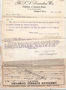 Two 1903 S.S. Scranton Book Publisher Asylum St Hartford CT Letters & Receipt