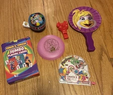 Chuck E Cheese Vintage Toy Lot Whistle Frisbee Pinball Paddle Baseball