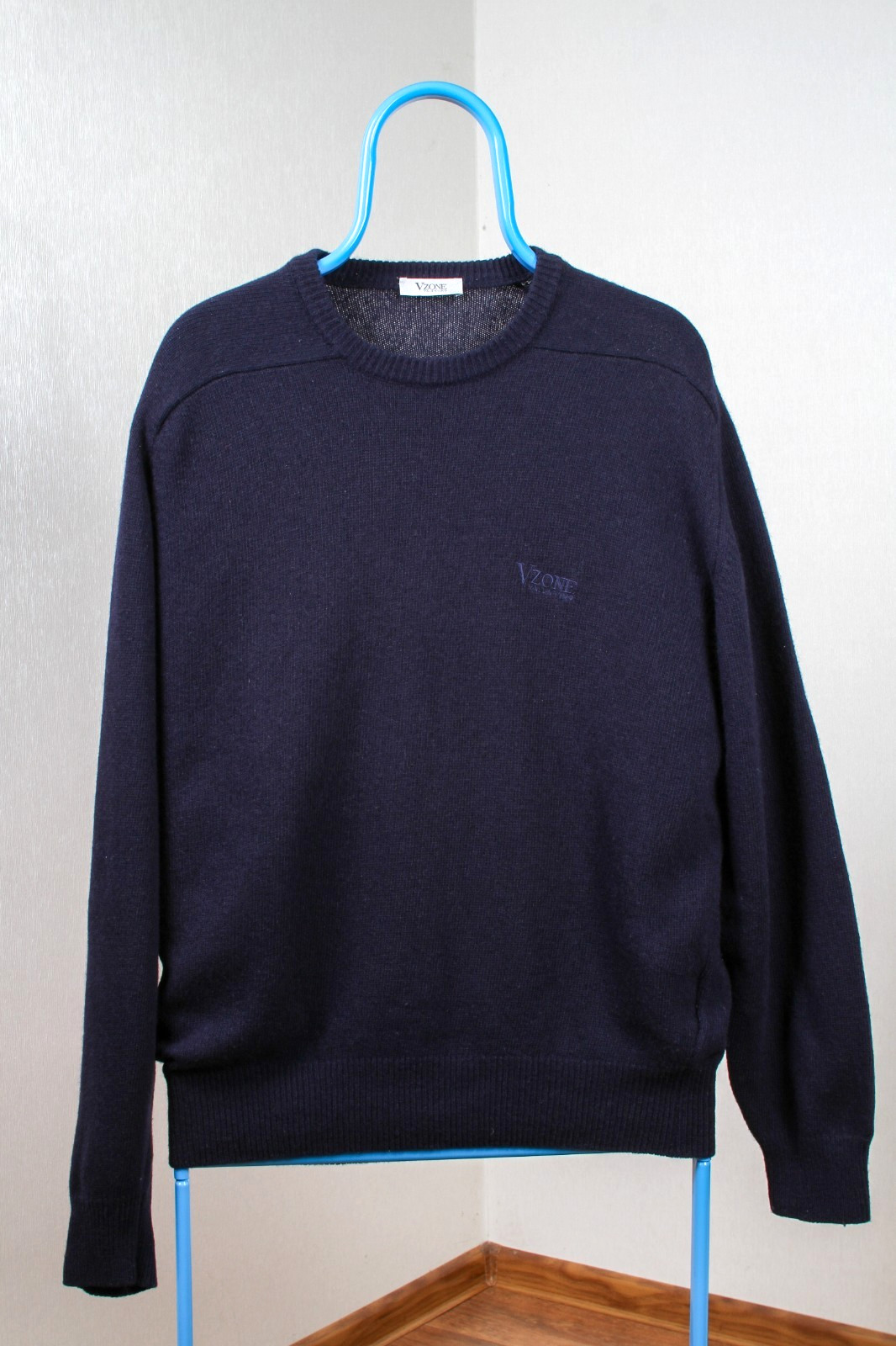 Vintage V-ZONE VALENTINO Wool Knit Jumper Navy Blue Mens Size L Rare Luxury