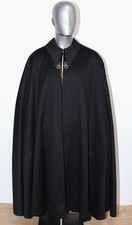 French Officer 1930s Full Body Lenght Black Wool Cloak Cape Tailored in France