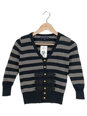 SUGARHILL BOUTIQUE Strickjacke Damen Grau Gestreift Vintage Gr. S