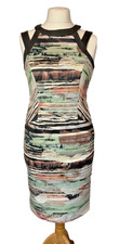 PHASE EIGHT Chic Multicolour Abstract Bodycon Sleeveless Occasion Dress 14