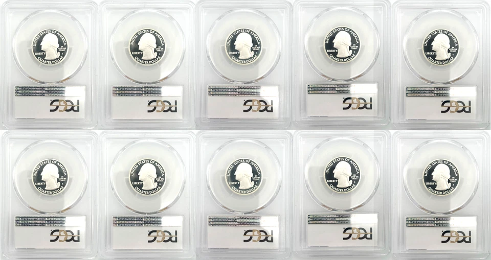 Набор серебряных монет номиналом 25 центов 2014 - 2015 S 10 PCGS 70 пруф национальный парк - Изображение 2 из 2