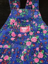 EUC RARE Vintage Girls 4T Oshkosh B gosh Vestbak Floral Navy Corduroy Overalls