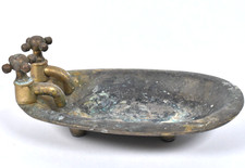 Vtg Solid Brass Footed Bathtub Soap Dish Spon...