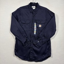 Carhartt FR Button Down Shirt Men M Navy Flame Resistant Long Sleeve FRS003