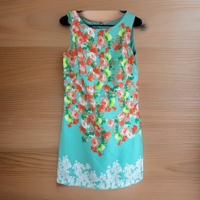 Donna Ricco New York Women s Aqua Floral Lined Sheath Dress Size 8