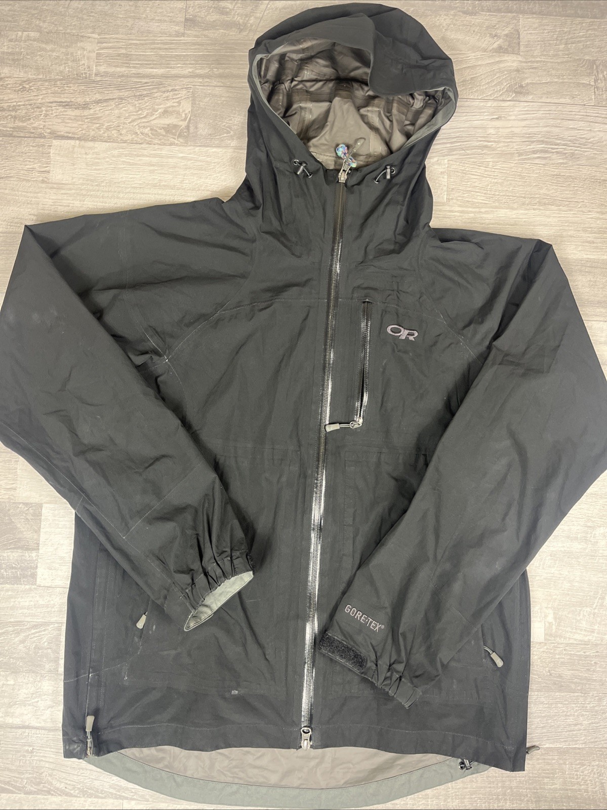 Goretex Shell Mens Medium Hood Zip Black Wind Rain