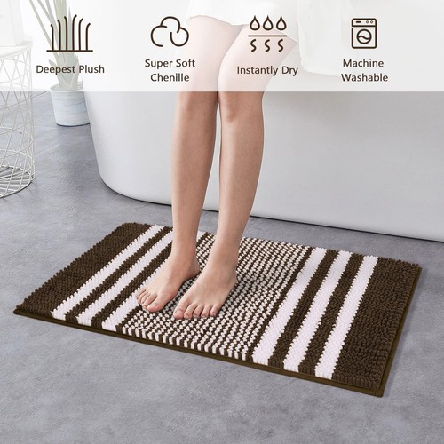 Bathroom Rugs Set 2 Piece Extra Soft and Absorbent Fluffy Striped Chenille Mat - Picture 5 of 5