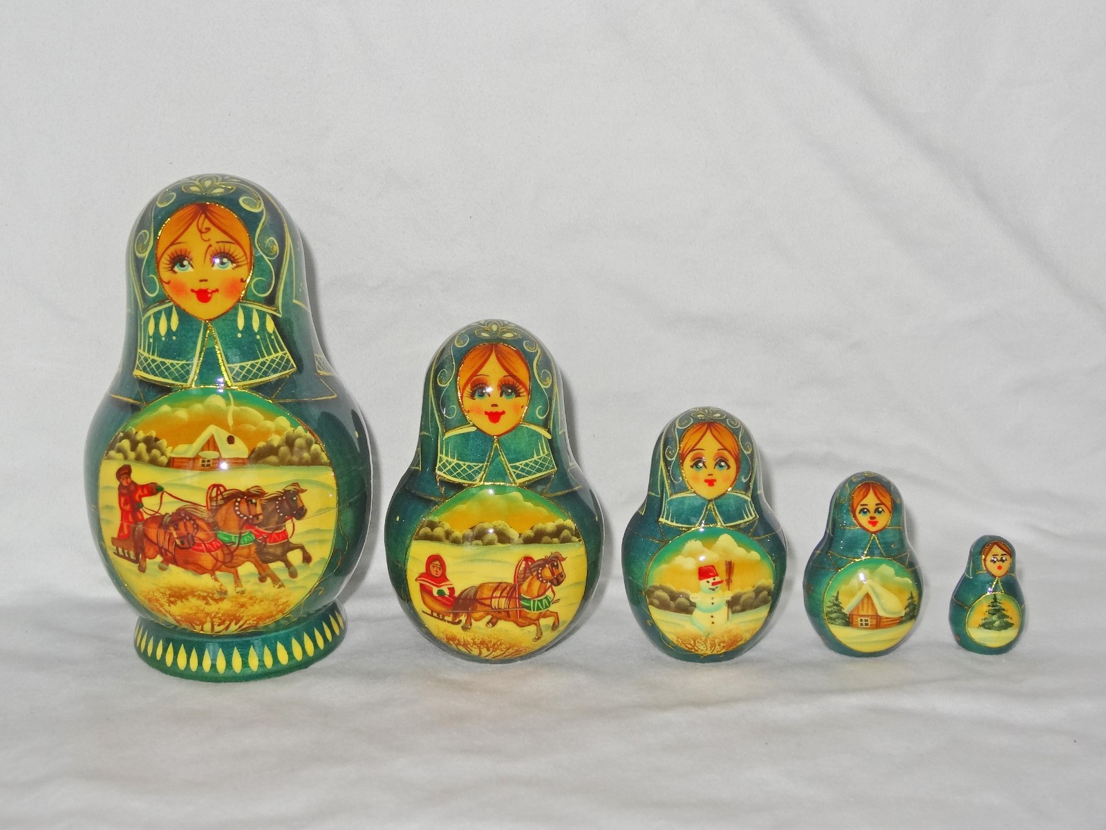Winter Christmas Hand Painted Set 5 New!