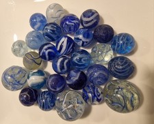 Vintage Veiligglas Dutch Wirepull Used Glass Marbles Blue/White
