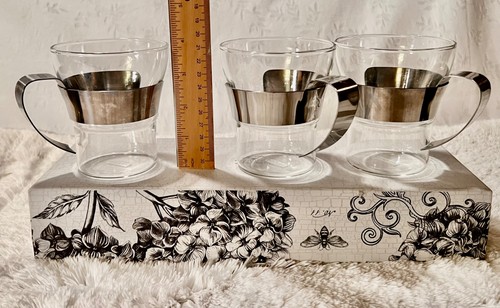 Vintage Set of 3 - BODUM Assam Glass & Stainless Steel Coffee Mugs, Danish/Swiss - Picture 8 of 12