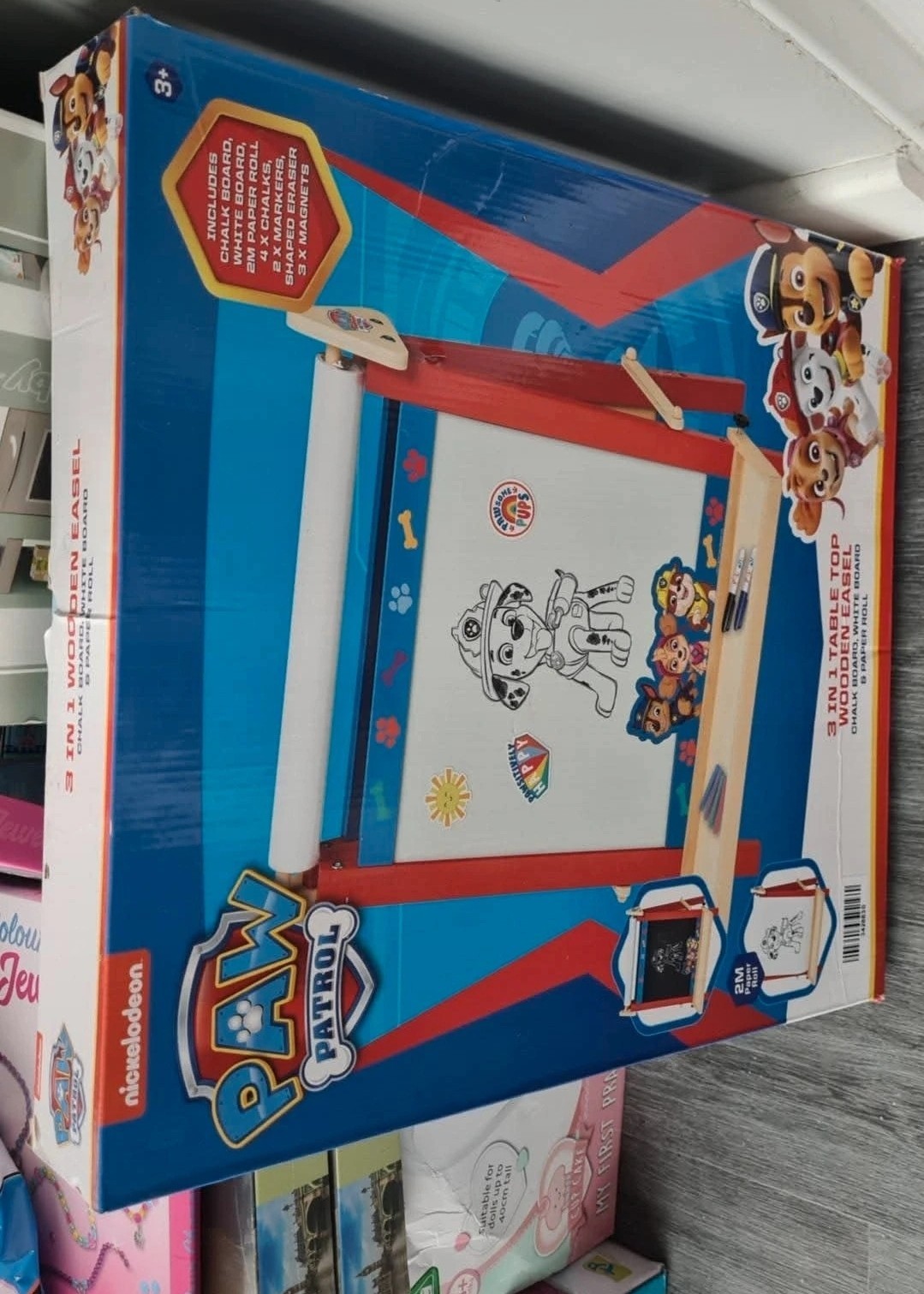 Paw Patrol - 3 in 1 Floor Standing Wooden Easel - Whiteboard Chalkboard New