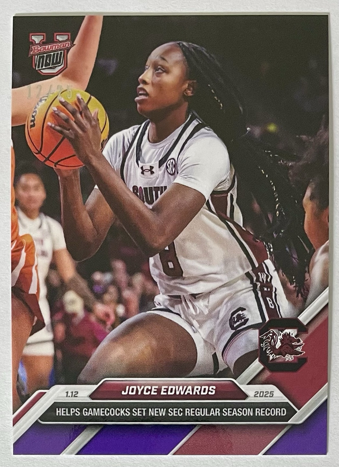 2024-25 Bowman U Now Joyce Edwards #45 SEC Regular Season Record Purple /25