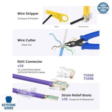 RJ45 Crimp Tool Kit All In 1 Crimper Cable Tester Stripper Cutter 50 Connectors