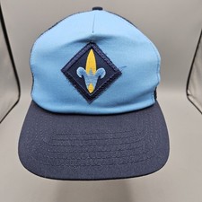 Vintage Snapback Boy Scouts Webelos Hat Cap Made in USA BSA Patch Blue Mesh Back