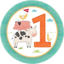 Barnyard Fun Farm Animal Kids 1st Birthday Party 8 ct. 7" Paper Dessert Plates