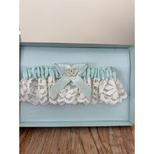 Vintage 1950s  1960s Treasure Masters Bridal Garter   Blue Satin  Lace NIB