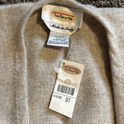 Talbot's Beige 100% Wool Fringe Shawl Poncho Made in Italy One Size NEW/tags