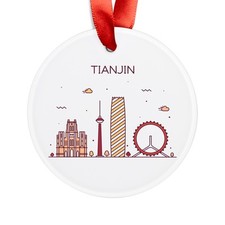 Tianjin China Skyline - Round Acrylic Ornament - Personalized Holiday Gift