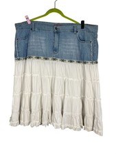 Western Denim Tiered Maxi Skirt 26W Flowy Boho Indie Folk Peasant Festival 80s