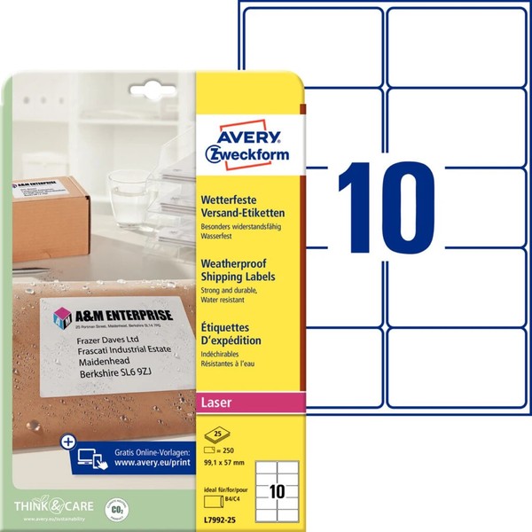 Avery Zweckform Wetterfeste Versand-Etiketten, 99,1 X 57 Mm 1 Bis 20 Stk-image