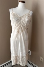 Vtg 50s Lace Full Slip Lingerie Dress Rockabilly Sz 36 Beige