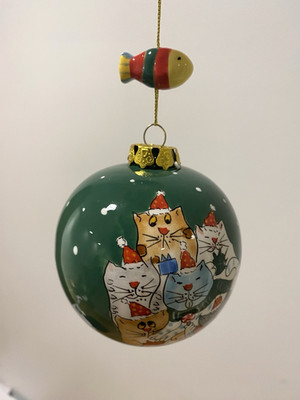 Cats Fish Christmas Ornament 3.25  Diameter Round Heavy 4.15 Oz