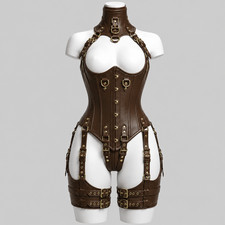 Women’s Leather Corset Harness Bodysuit Gothic Buckle Bustier Steampunk Fetish