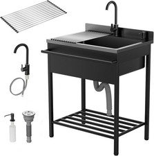 Stainless Steel Utility Sink, Free Standing with Faucet Draining Rack for Home