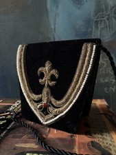 Vintage Art Deco Style Black Velvet with Metal Embroidery Evening Purse.