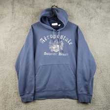 Aeropostale Y2K Hoodie Mens XL Blue Graphic Distressed Logo Skater Sweatshirt