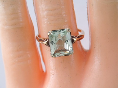 ANTIQUE OB OSTBY BARTON 10K GOLD EMERALD CUT SEA FOAM AQUAMARINE RING 5 3/4 - Picture 4 of 6