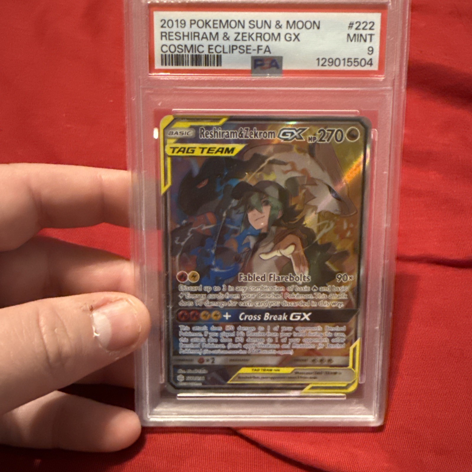 2019 Pokemon Sun & Moon Reshiram & Zekrom Gx Cosmic Eclipse Full Art #222 PSA 9