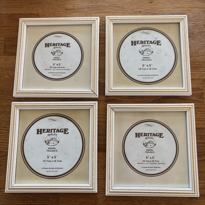 Weiße Foto Bilderrahmen x 4 mit hübschen Goldrändern 5'' x 5'' Vintage