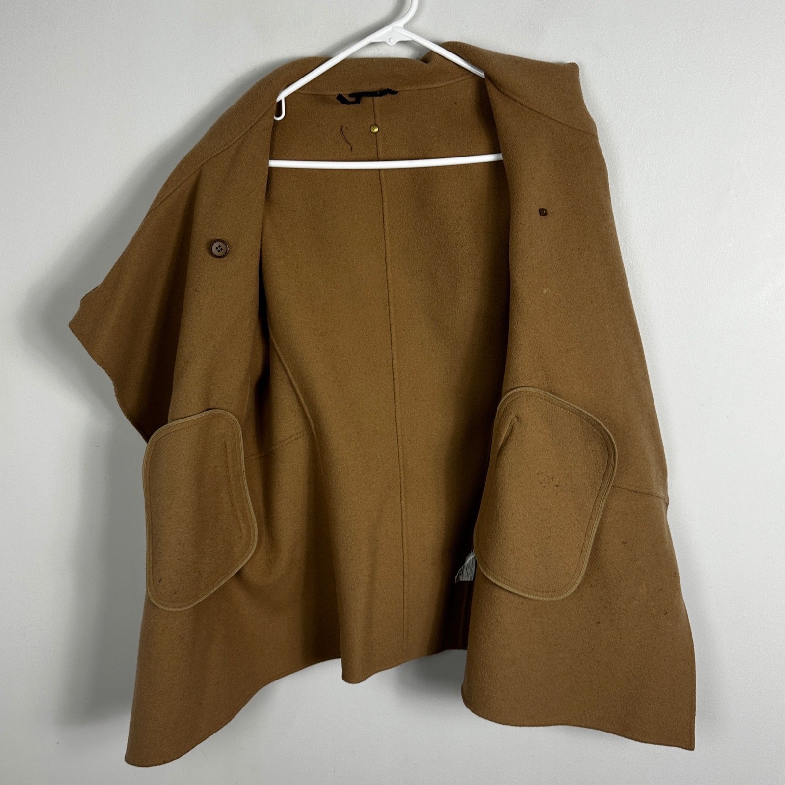 Mackage Vane Draped Wrap Leather Asymmetric Wool Coat Camel Black Womens Medium image 10