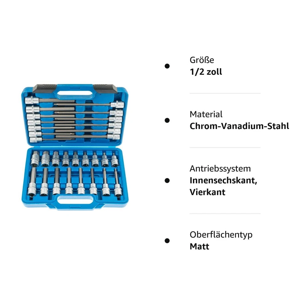 30TLG INNENSECHSKANT STECKSCHLÜSSEL SATZ 1/2 SECHSKANT NÜSSE FÜR INBUS SCHRAUBEN - Bild 2 von 4