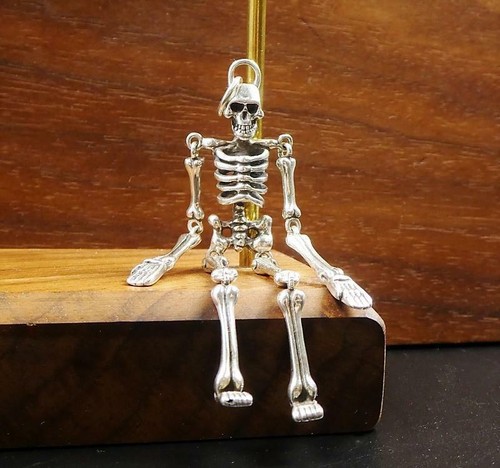 925 Sterling Silver Movable 3D Large Skeleton Men Women Pendant Unique Cool - Picture 8 of 10