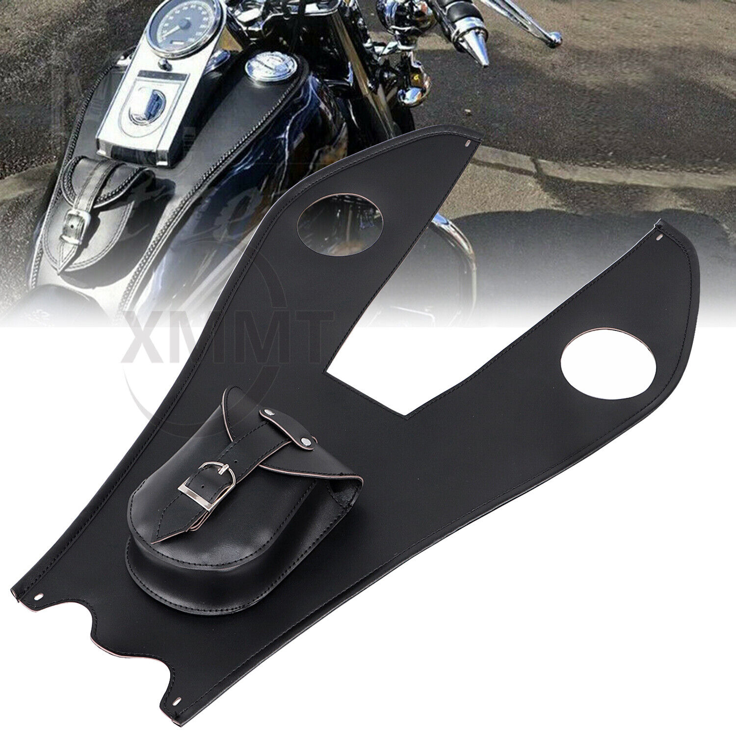 Leather Gas Tank Bag Cover Pad W/Pouch for Harley Heritage Softail Classic  FLSTC