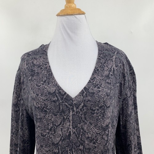 Rails Shirt Womens L Large Snakeskin Print Charcoal Sami V Neck Long Sleeve Tee - Picture 3 of 11