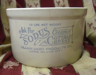 Vintage Large 10 Lb Sodus Brand Creamed Cottage Cheese Crock