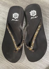 Yellow Box Shoes Jello Women's Rhinestone Flip Flop Wedge Sandals Size 7 Bronze