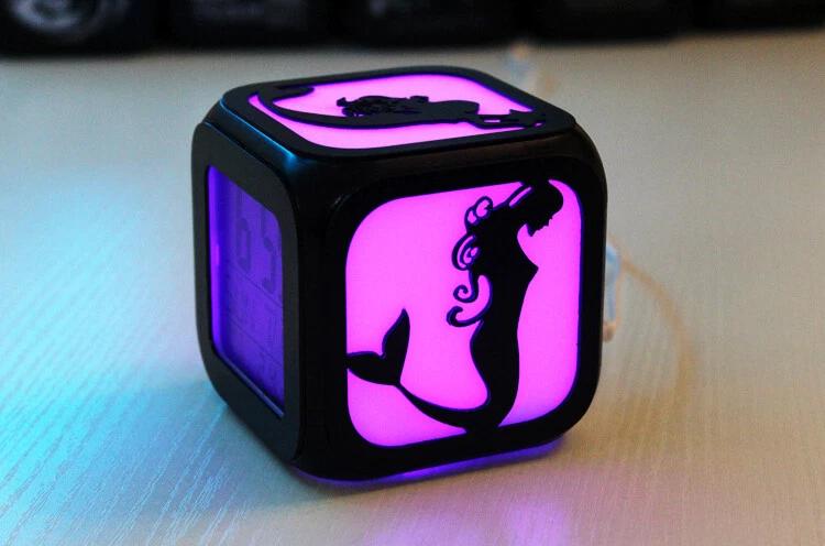 1X 88mm Mermaid Digital LED Alarm Clock 7 Colors XMAS Gifts By USB / Battery Box - Image 2 of 4